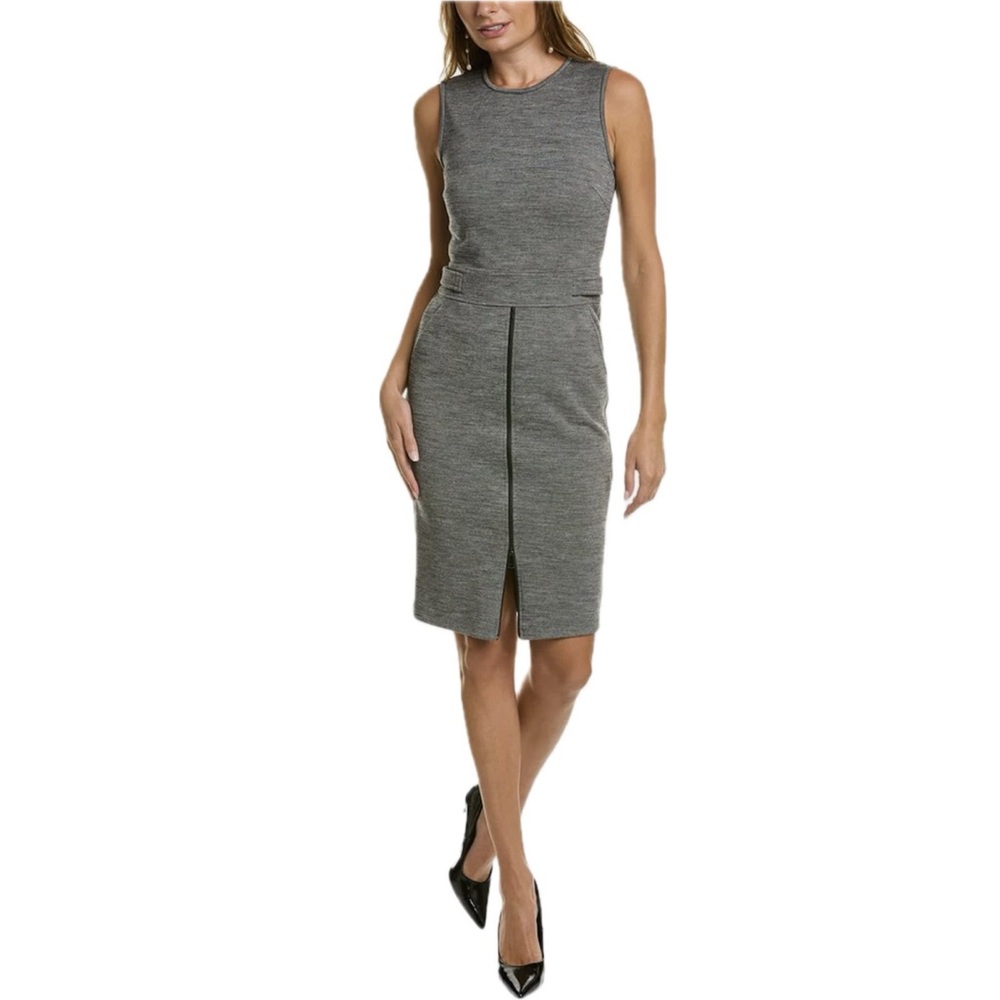 Max Mara Giannata Virgin Wool Grey Zip Front Skirt Sheath Silhouette Dress Sz 2
